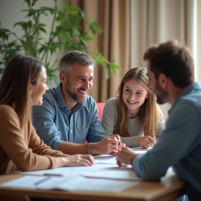 Family reviewing their wealth plan with an advisor